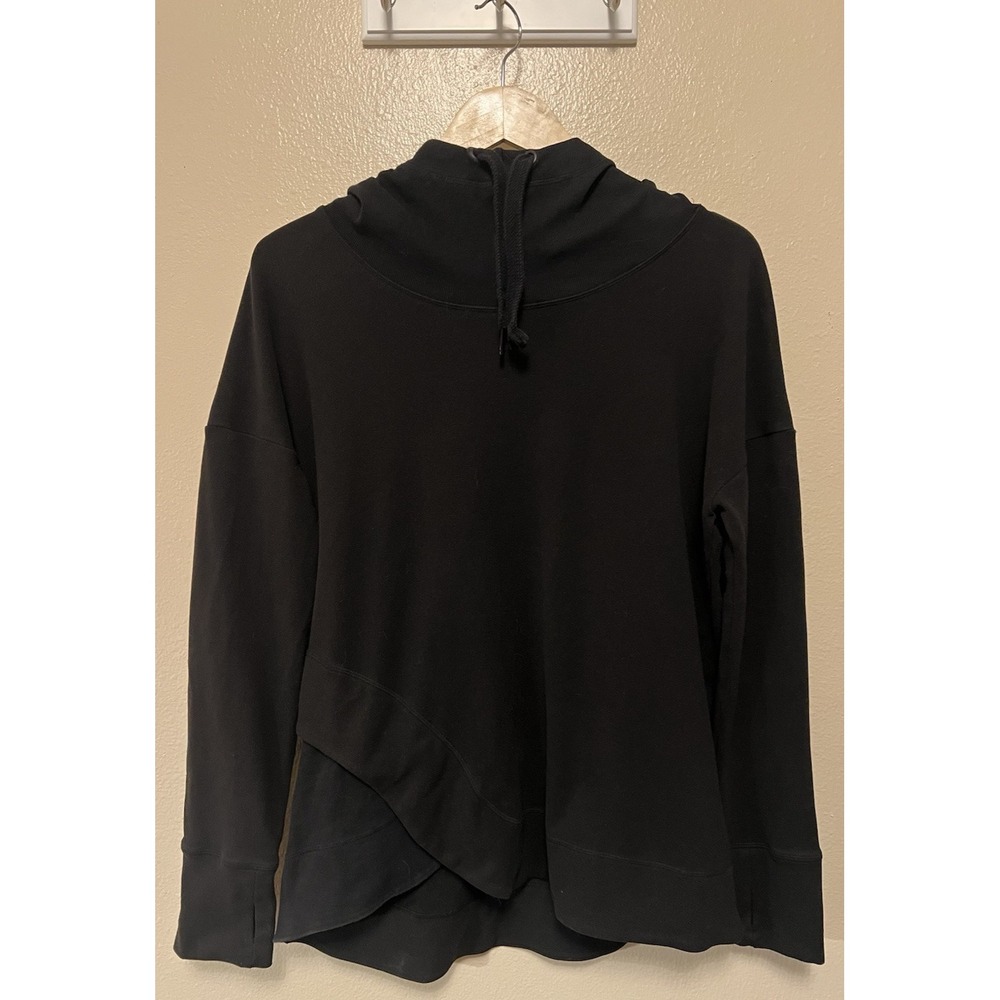 Noli Yoga Sweatshirt Pullover Cowl Hooded Faux Wrap Accent Design Womens L Soft!
